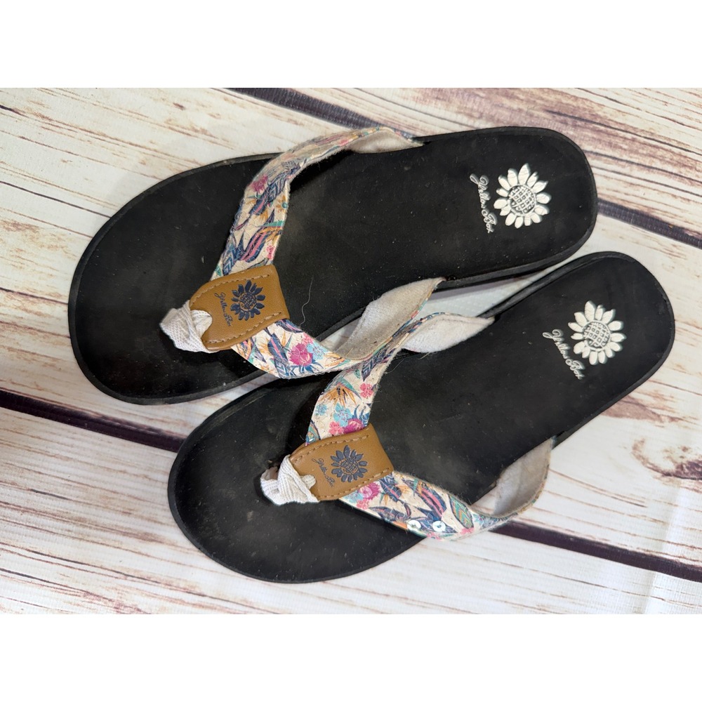 Yellow Box Kids Floral Print Thong Flip Flop Sandals Black Multi Size 1